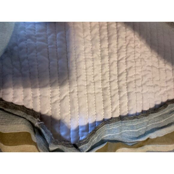 Pair of Quilted Stripped Cotton King Pillow Shams Boho Coastal Cottage Daybed - Picture 6 of 14